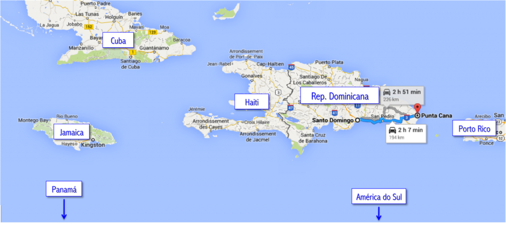 República Dominicana e países vizinhos no mapa | Google Maps