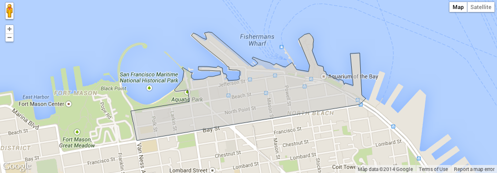 A região de Fisherman's Wharf destacada no mapa de SF