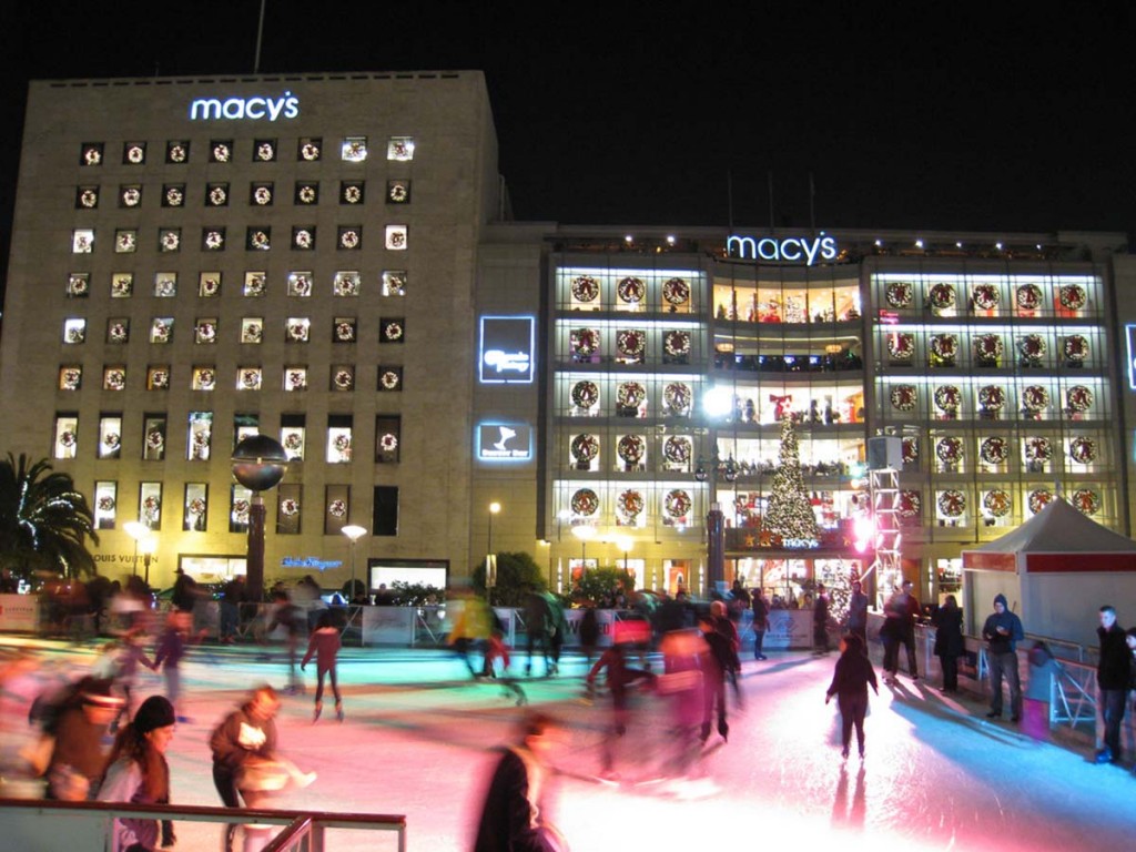 Union Square no Natal com pista de patinação no gelo| foto: sfcitizen.com