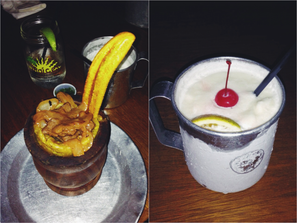 Prato e bebida típica do Caribe: Mofongo e Piña Colada | fotos: Jessica Ausier