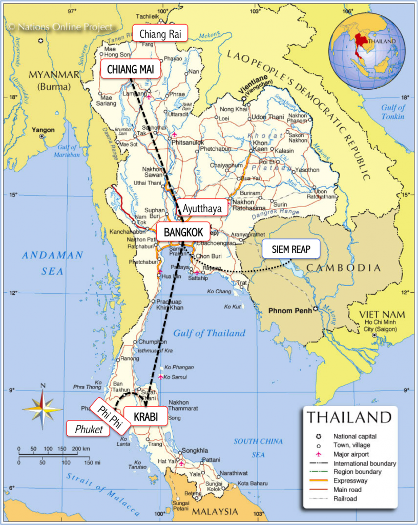 Mapa tailandia viagem roteiro