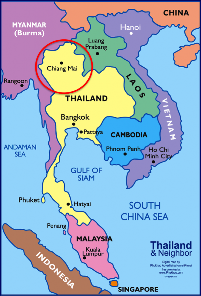 localização de chiang mai no mapa da tailandia - onde fica
