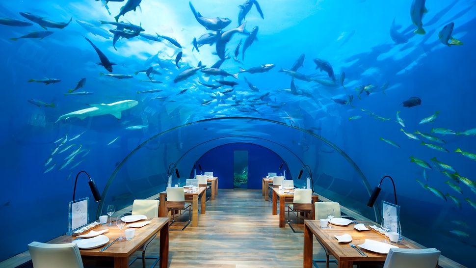 Restaurante (que pode virar quarto) no Conrad Maldives Rangali Island | foto: kiwicollection.com