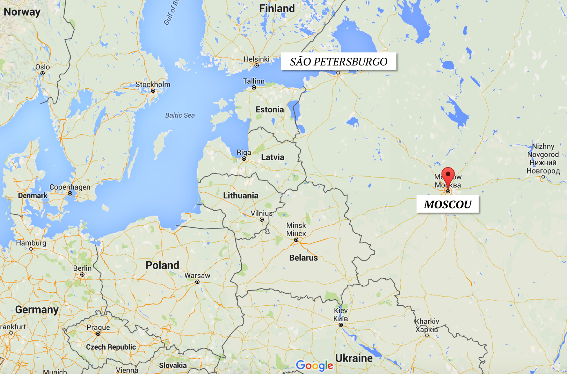 Localização de Moscou no mapa