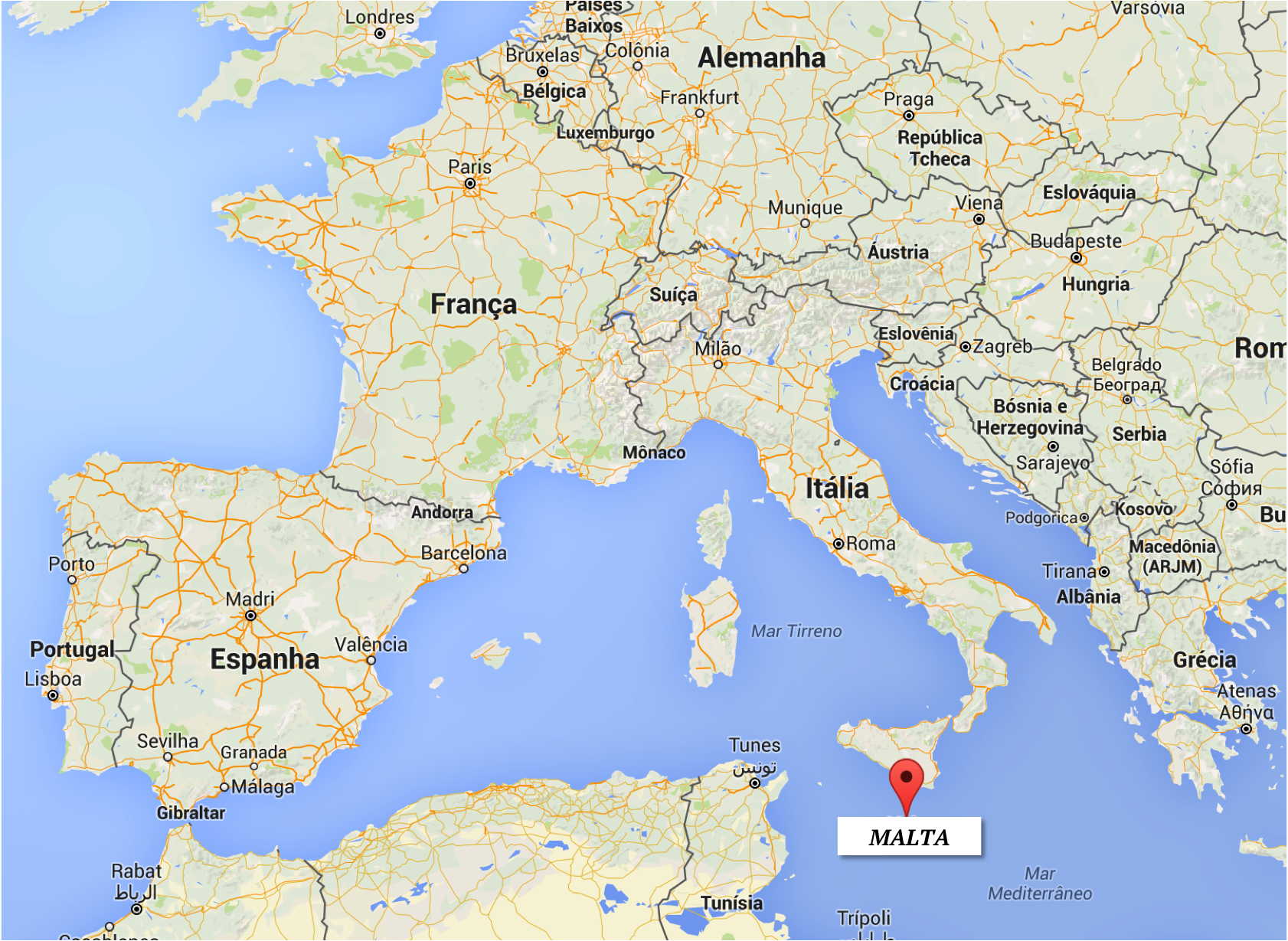 Localização - Onde fica Malta? | mapa: Google Maps