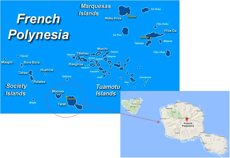 Mapa - Localização do Tahiti dentro da Polinésia Francesa 