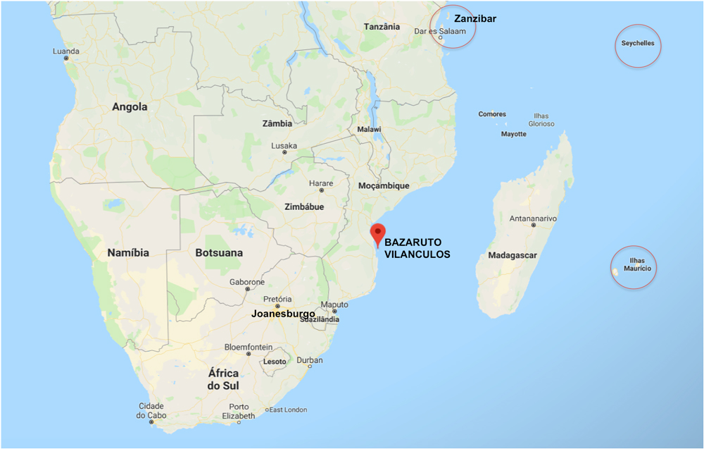 localização do Arquipélago de Bazaruto - ilhas da África 